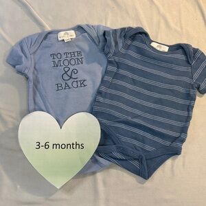 Willow Wimsy - 3-6M - Set of 2 - Blue Striped and Graphic Baby Onesies Tops